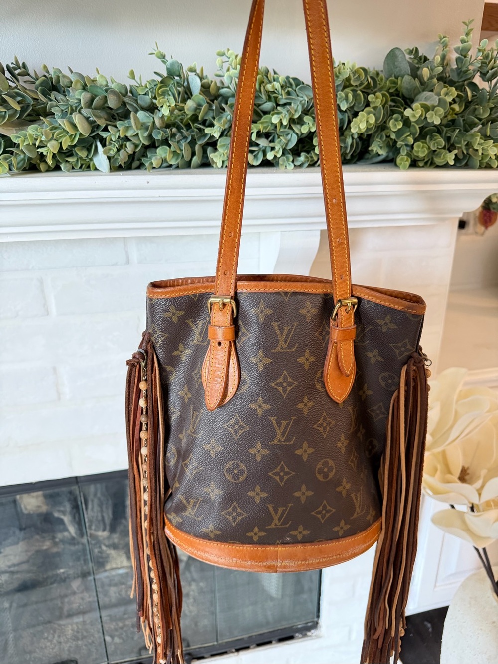 Louis Vuitton Monogram Canvas Fringe Shoulder Bag in Brown and Tan